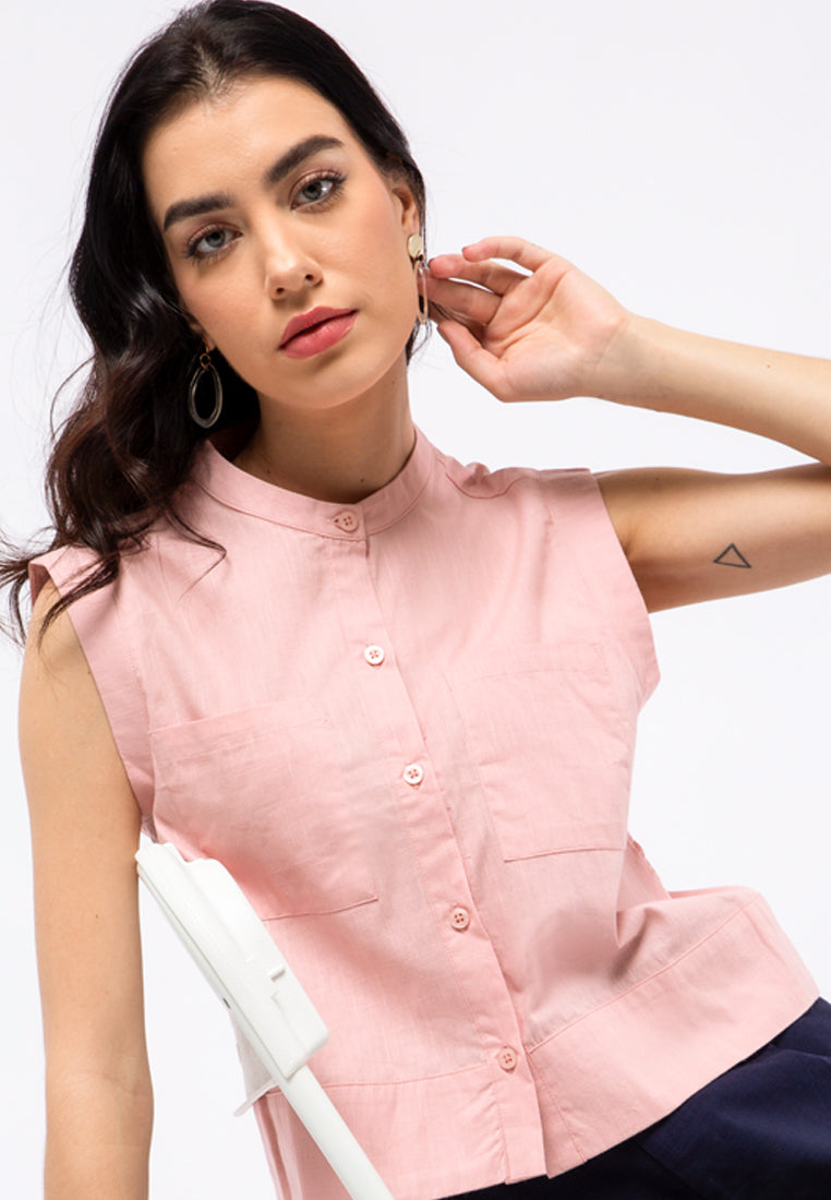 Mandarin Collar Sleeveless Shirt