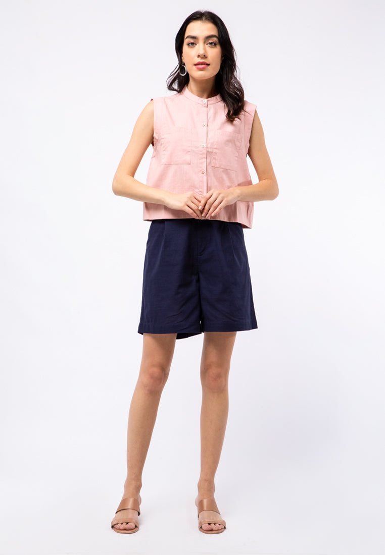 Mandarin Collar Sleeveless Shirt