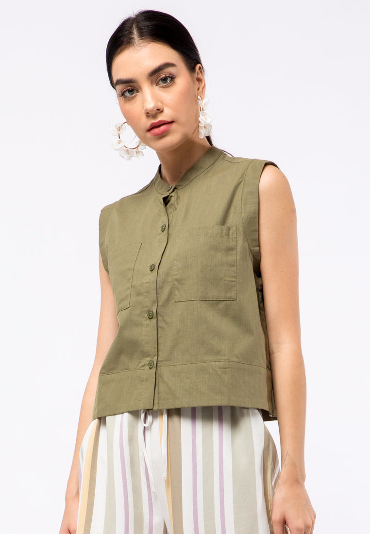 Mandarin Collar Sleeveless Shirt