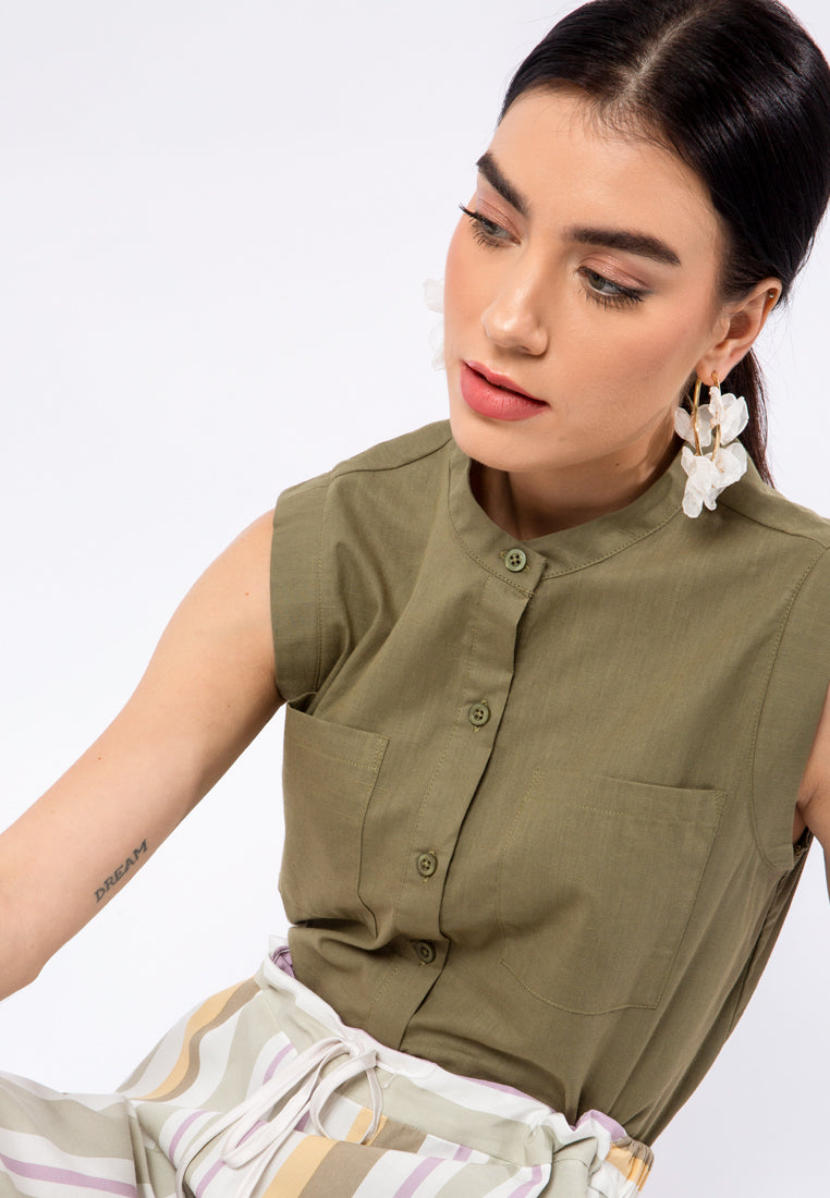 Mandarin Collar Sleeveless Shirt