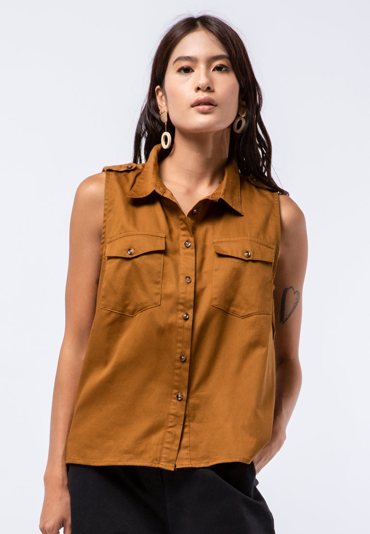 Sleeveless Shirt with Patch Pocket