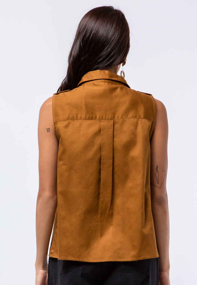 Sleeveless Shirt with Patch Pocket