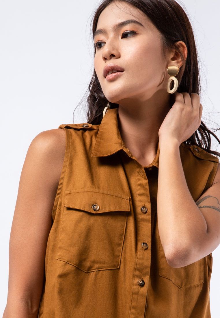 Sleeveless Shirt with Patch Pocket