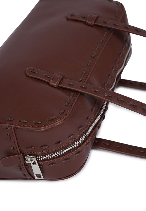 Tote Bag With Stitching Accents Brown