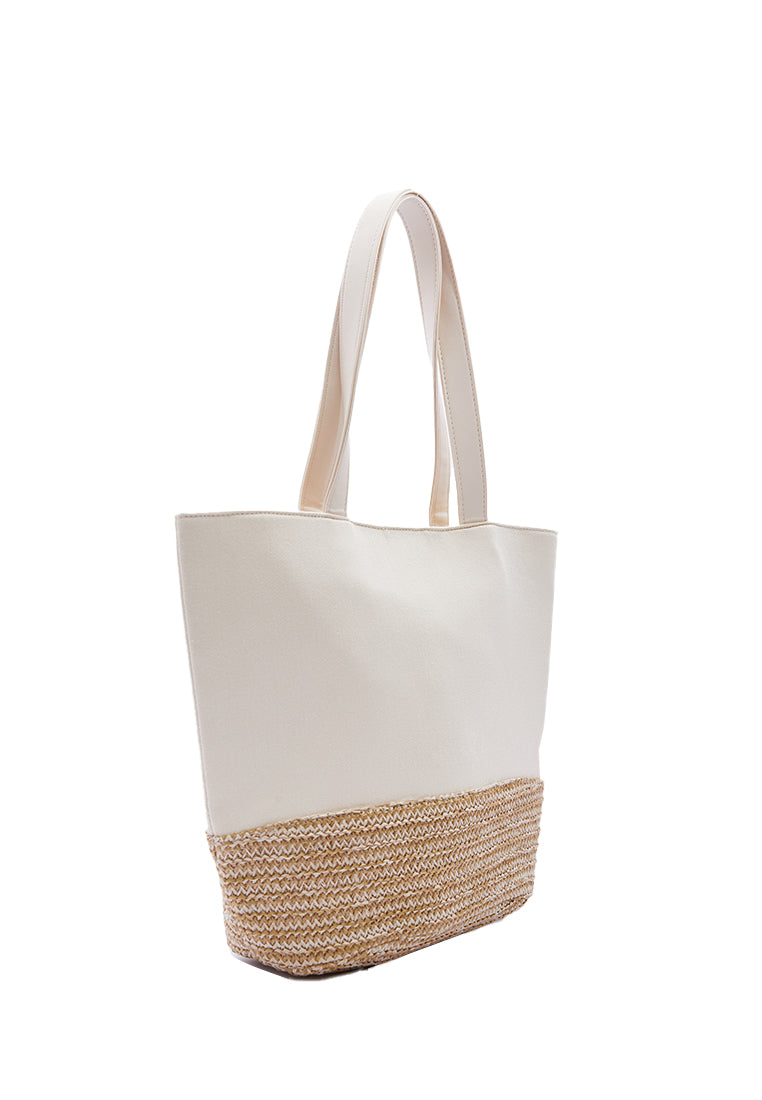 Tote Bag with Raffia Accent