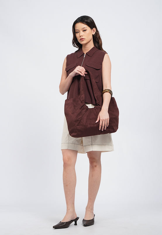 Dark Brown Suede Shoulder Bag