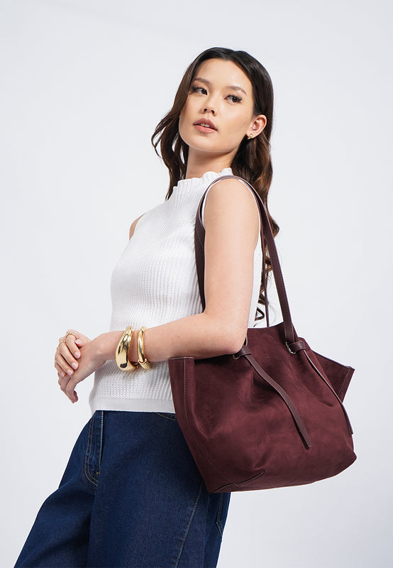 Dark Red Suede Tote Bag