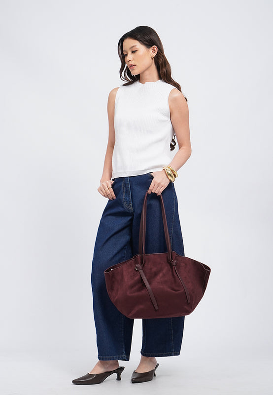 Dark Red Suede Tote Bag