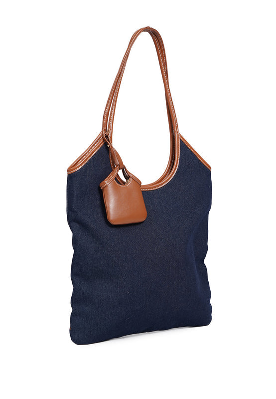 Leather Detail Denim Tote Bag