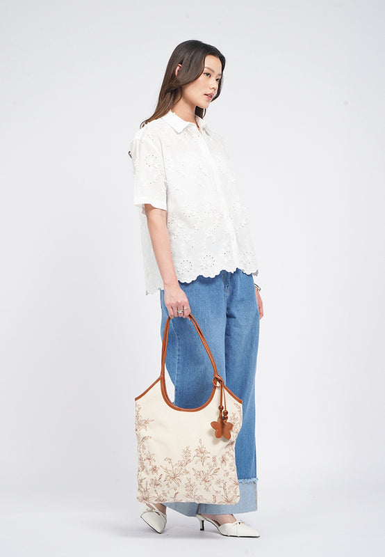 Printed Flower Tote Bag