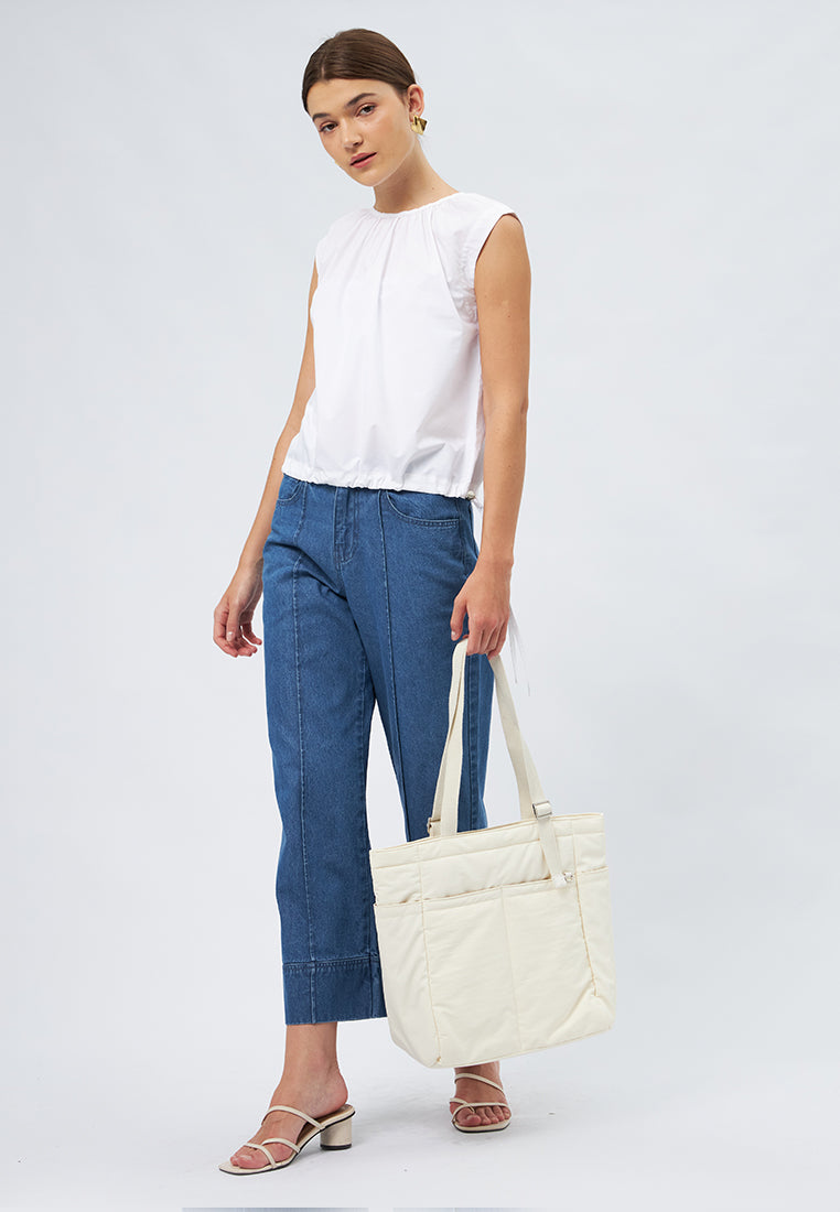 Tote Bag with Pockets Detail IVORY