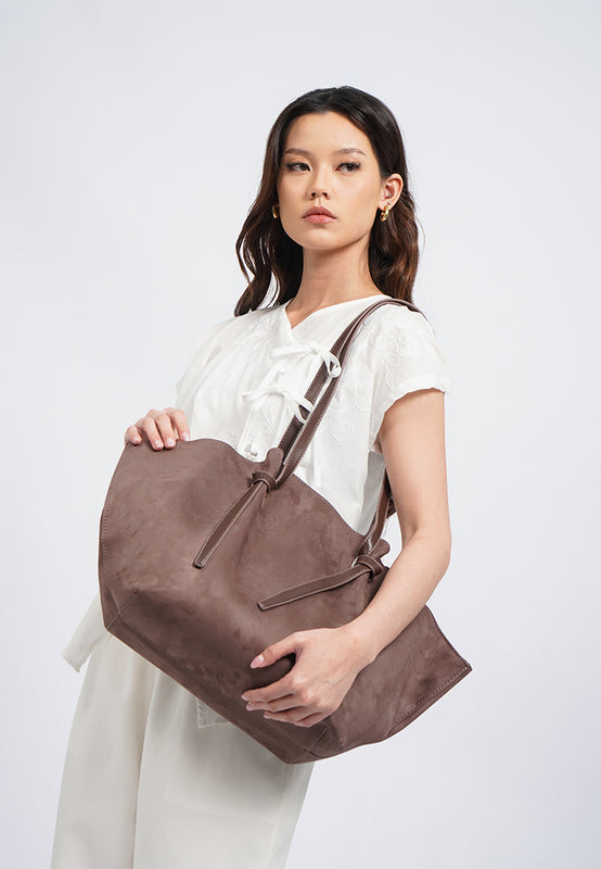Dark Brown Suede Tote Bag