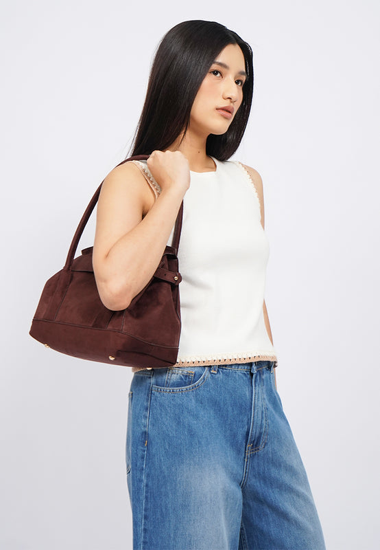 Brown Suede Tote Bag