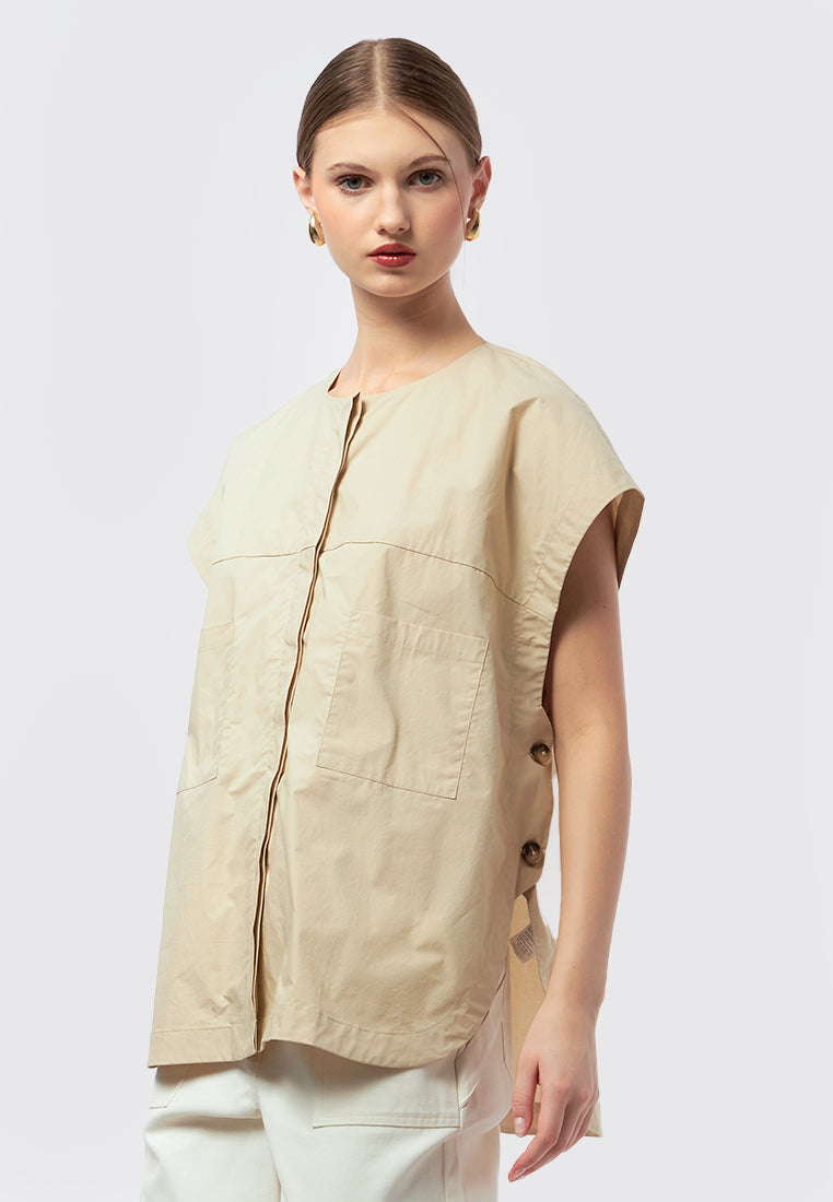 Round Neck Sleeveless Blouse