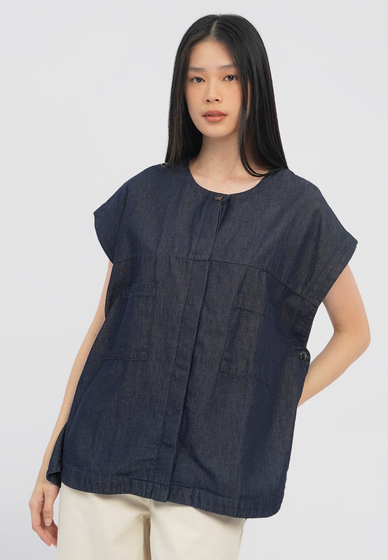 Oversized Sleeveless Chambray Blouse