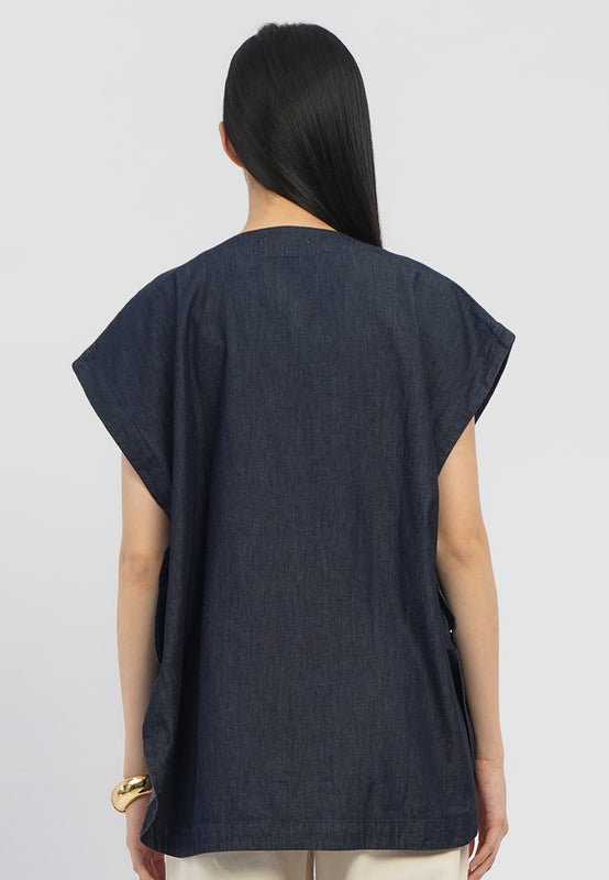 Oversized Sleeveless Chambray Blouse
