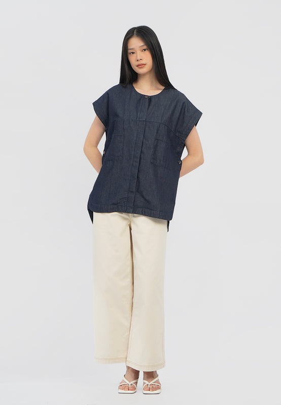Oversized Sleeveless Chambray Blouse