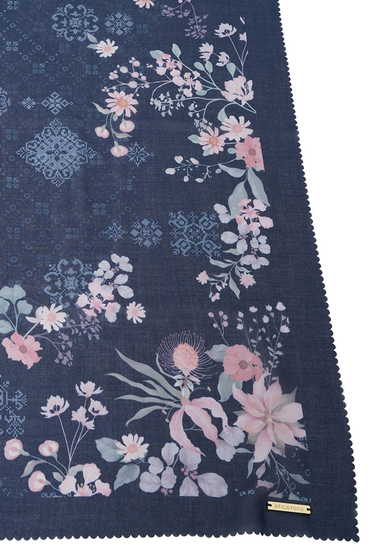 Et Cetera Printed Scarves Navy