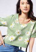 Puff Sleeve Printed Knit Top