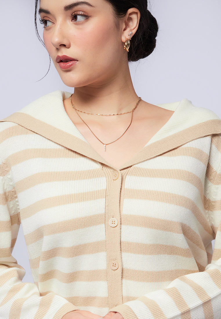 Big Collar Striped Cardigan