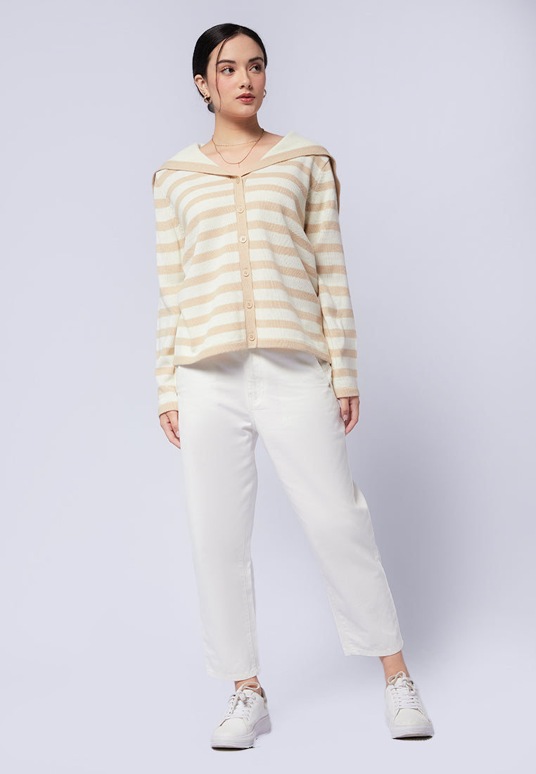 Big Collar Striped Cardigan