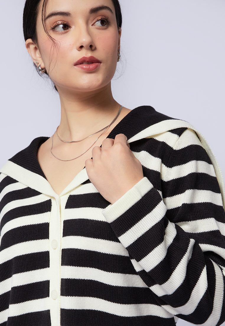 Big Collar Striped Cardigan