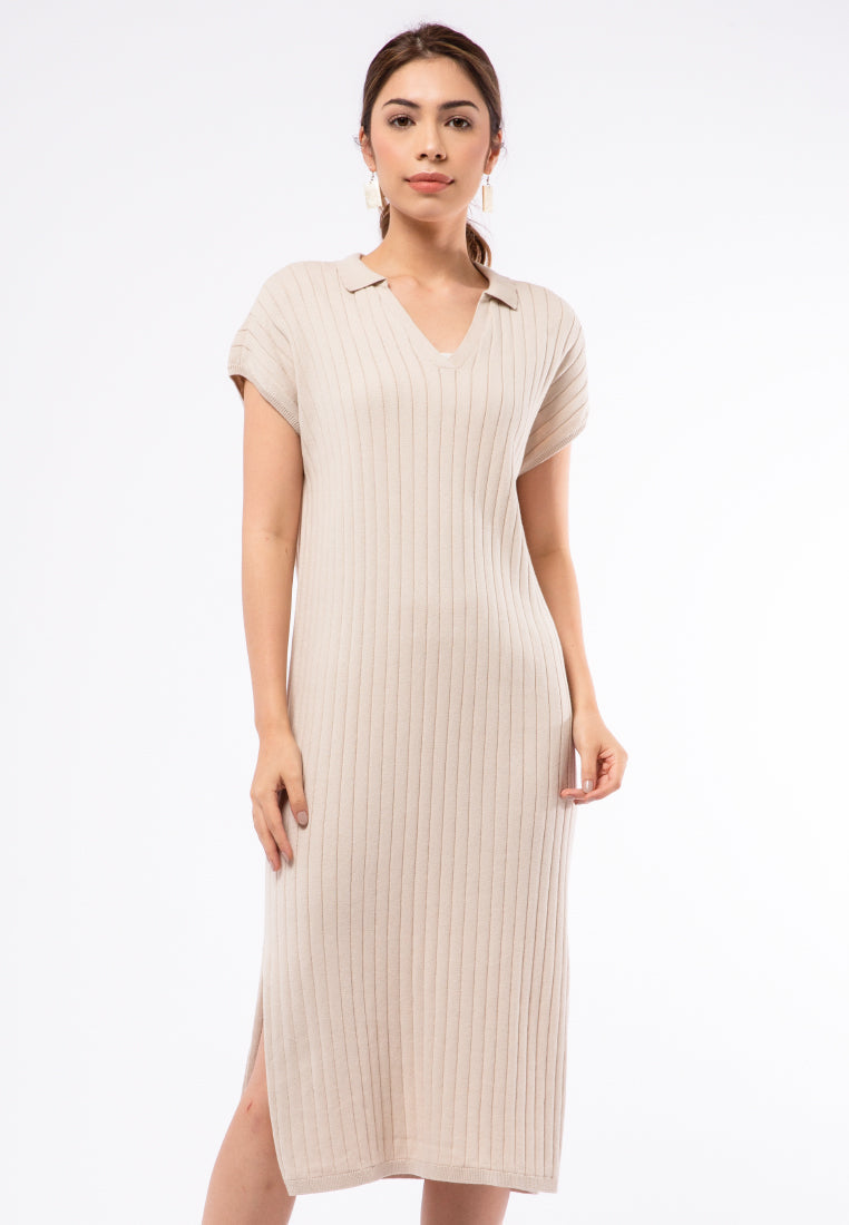 Knit Midi Dress with Slit Details