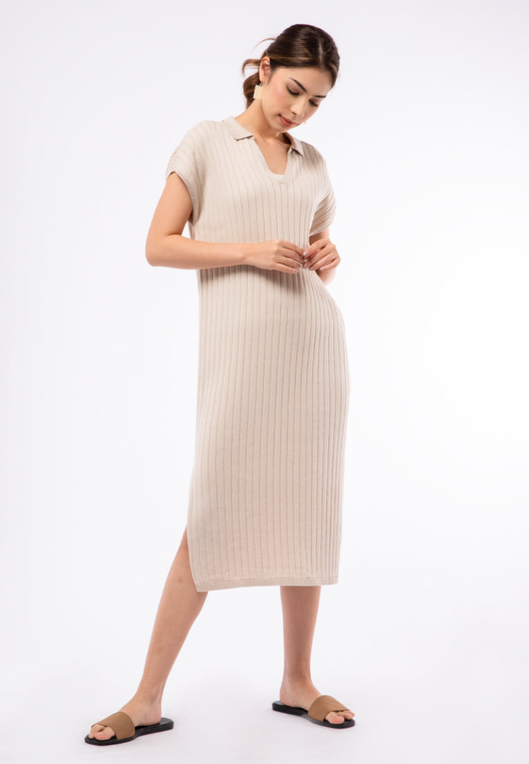 Knit Midi Dress with Slit Details