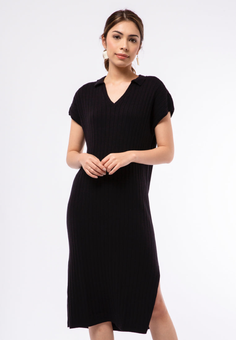 Knit Midi Dress with Slit Details