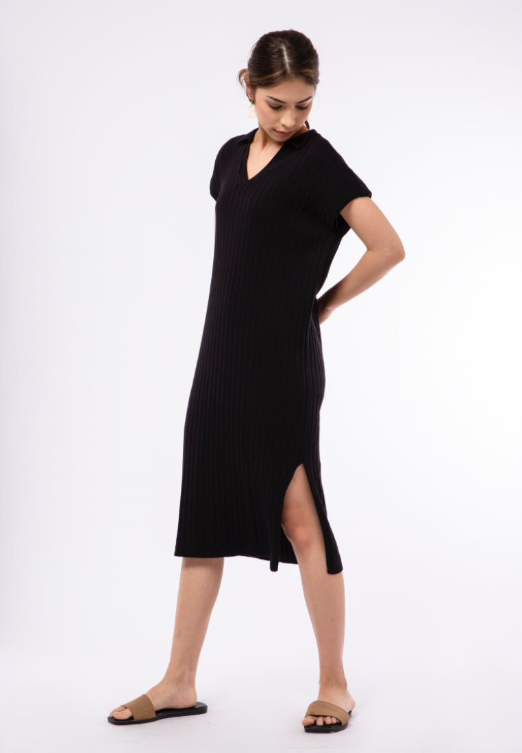 Knit Midi Dress with Slit Details