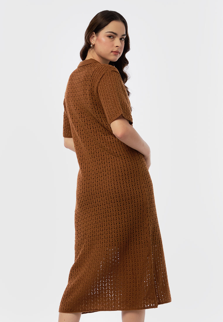 V-Neck Short Sleeve Midi Dress