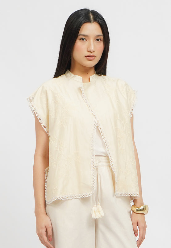 Oversized Vest with Lace Trim