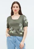 Knit Crop Top with Puff Sleeve