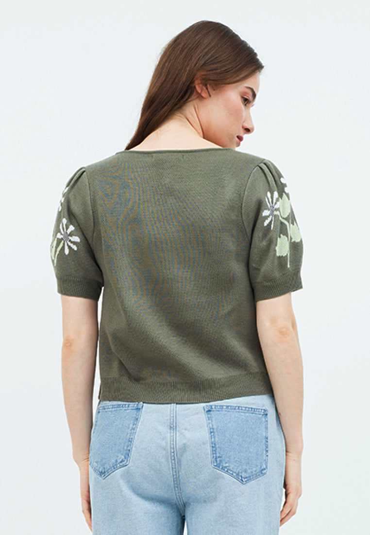 Knit Crop Top with Puff Sleeve