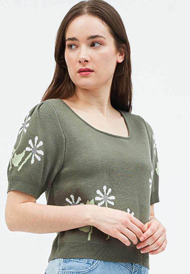Knit Crop Top with Puff Sleeve