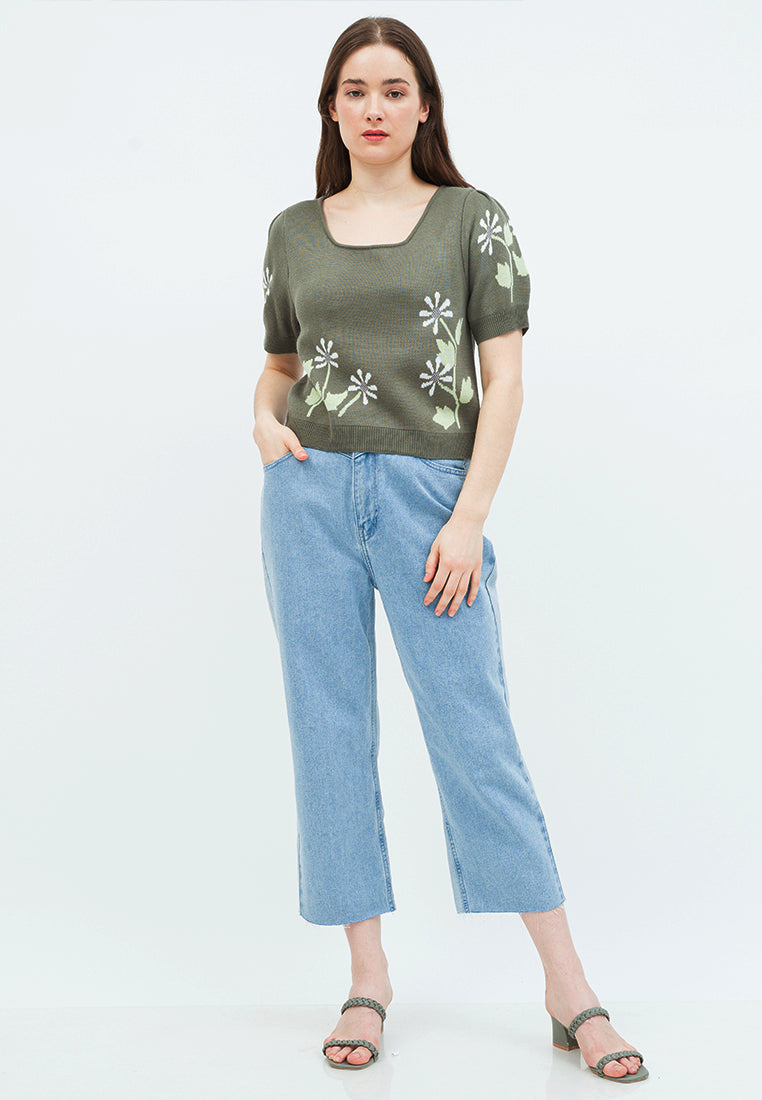Knit Crop Top with Puff Sleeve