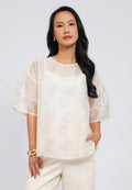 Printed Wide Sleeve Sheer Blouse