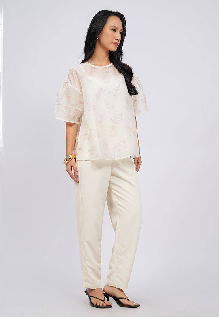 Printed Wide Sleeve Sheer Blouse