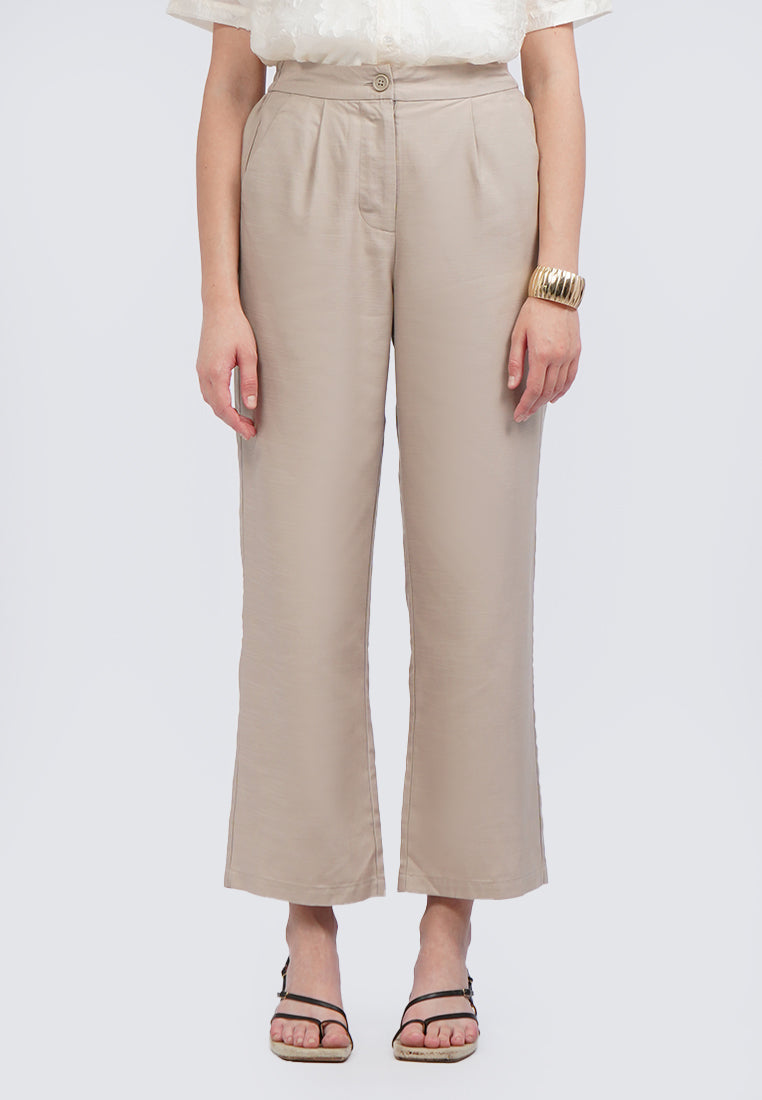 Straight Fit Pants with Elastic Back