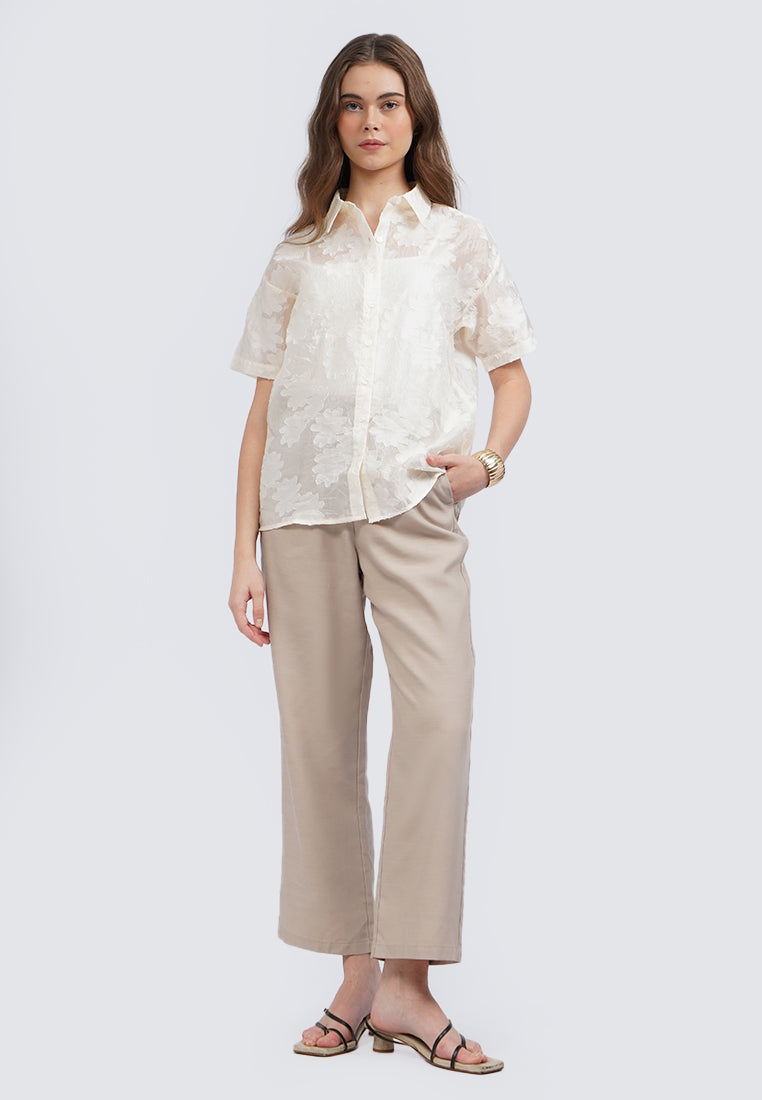 Straight Fit Pants with Elastic Back