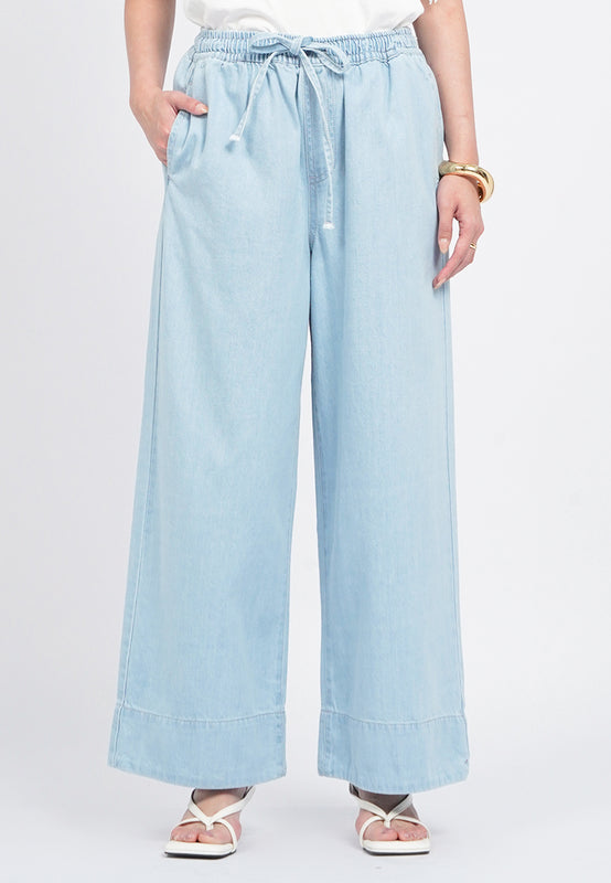 Wide Leg Drawstring Denim Pants