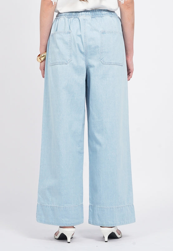 Wide Leg Drawstring Denim Pants