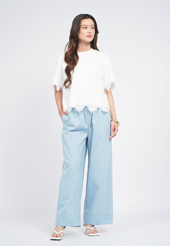 Wide Leg Drawstring Denim Pants