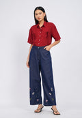 Contrast Embroidered Denim Pants