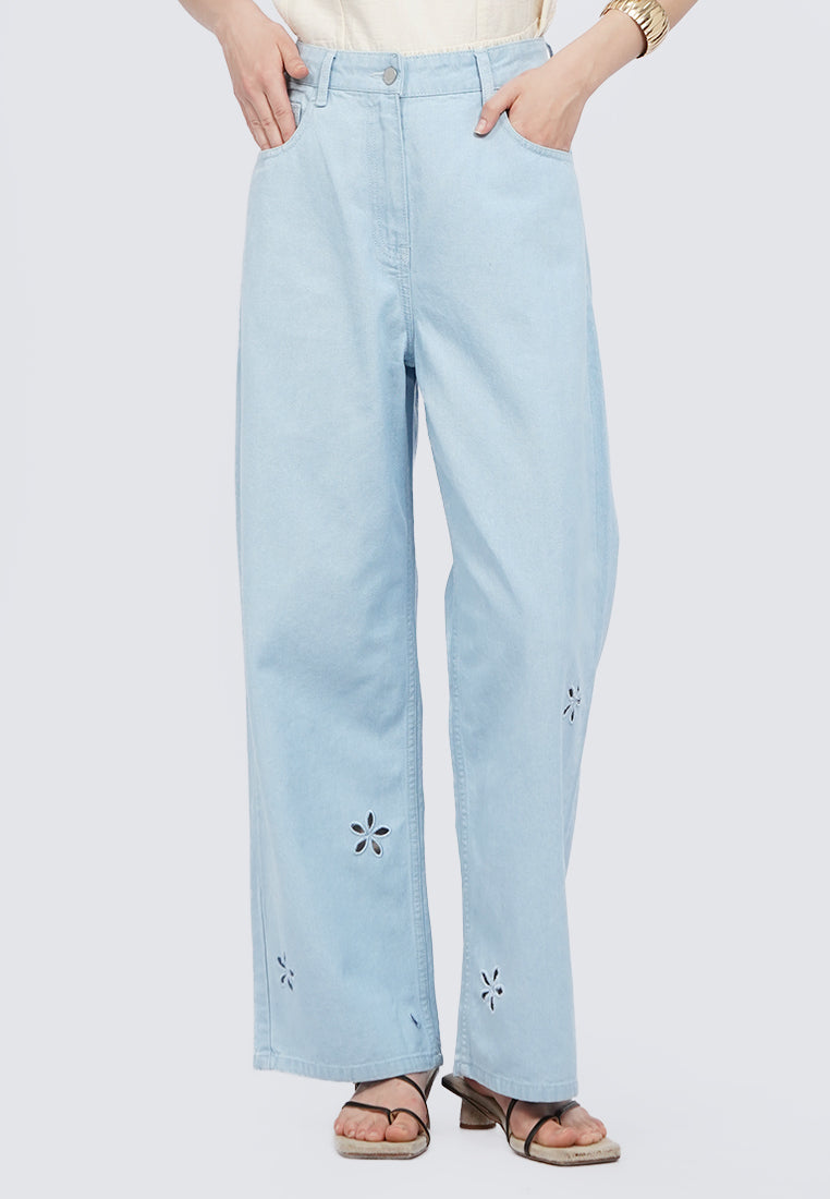 Embroidered Straight Denim Pants