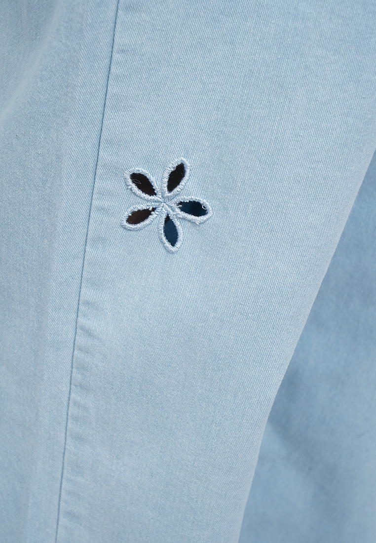 Embroidered Straight Denim Pants