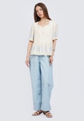 Embroidered Straight Denim Pants