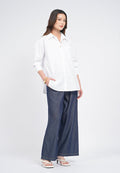 Wide Leg Denim Pants with Drawstring