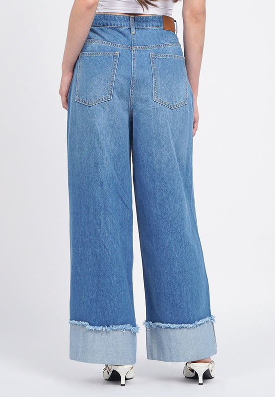 Cuffed Hem Denim Pants