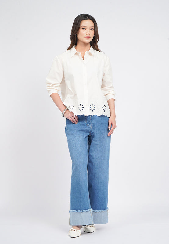 Cuffed Hem Denim Pants